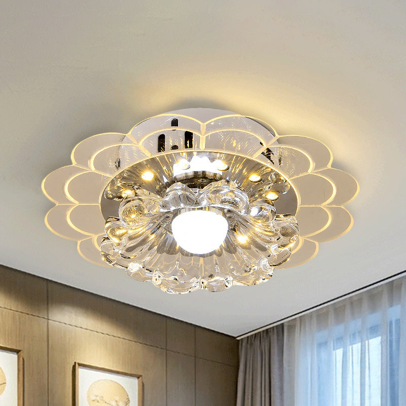 Clear Round/Flower Ceiling Flush Light Modernist Crystal Living Room LED Flush Mount Lighting Fixture Clear Round Clearhalo 'Ceiling Lights' 'Close To Ceiling Lights' 'Close to ceiling' 'Flush mount' Lighting' 818753