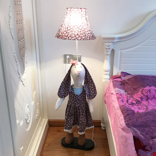 Printed Fabric Rabbit Standing Floor Light Cartoon Style Single Purple Stand Up Lamp with Shade Purple Clearhalo 'Floor Lamps' 'Lamps' Lighting' 818900