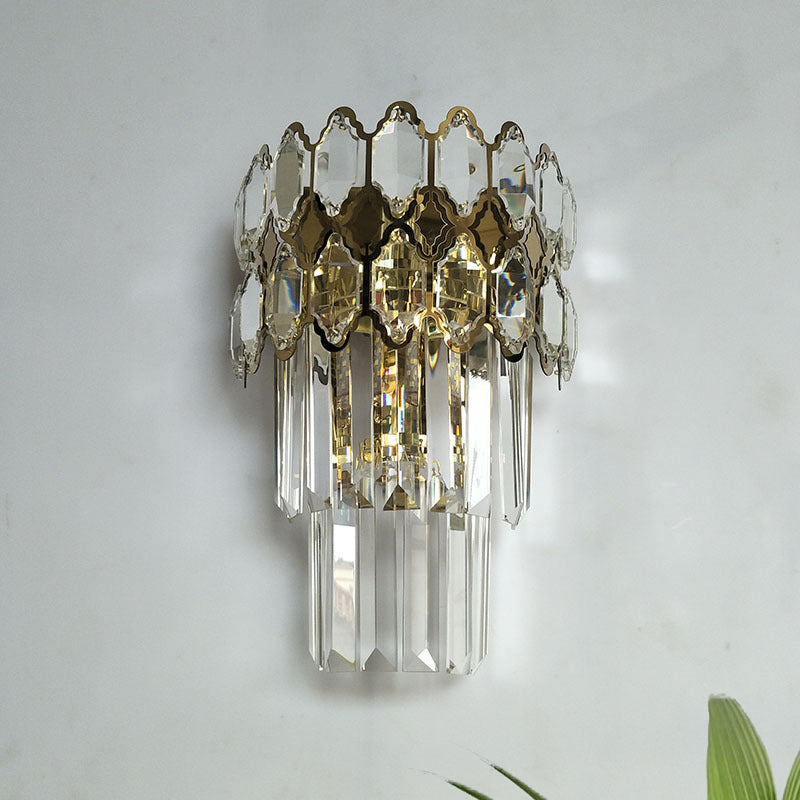 Crystal Gold Wall Lighting Fixture Layered 2 Bulbs Traditional Wall Sconce Light for Living Room Gold Clearhalo 'Wall Lamps & Sconces' 'Wall Lights' Lighting' 818966