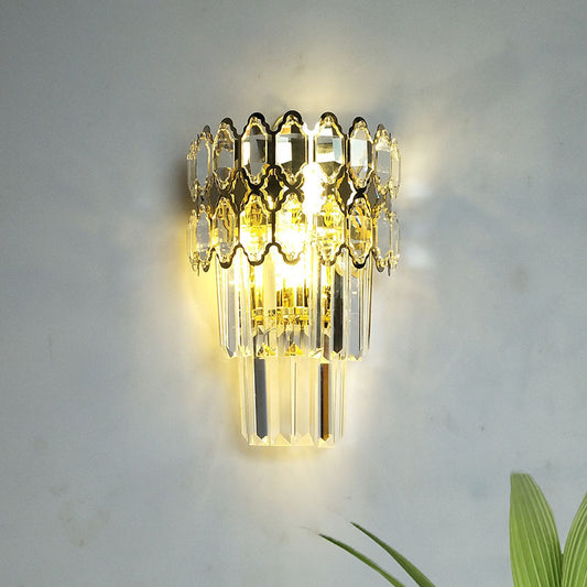 Crystal Gold Wall Lighting Fixture Layered 2 Bulbs Traditional Wall Sconce Light for Living Room Clearhalo 'Wall Lamps & Sconces' 'Wall Lights' Lighting' 818967