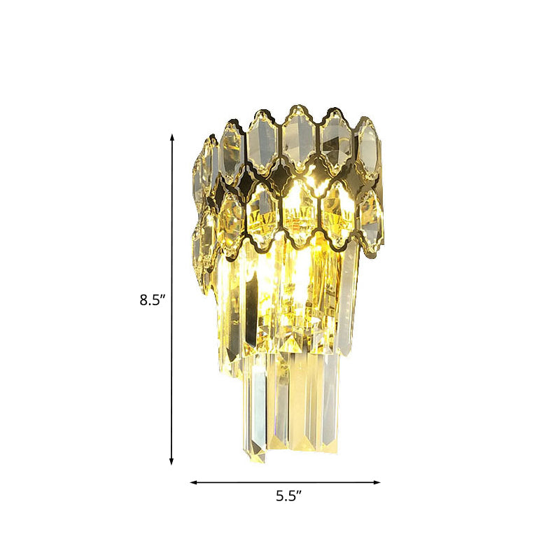 Crystal Gold Wall Lighting Fixture Layered 2 Bulbs Traditional Wall Sconce Light for Living Room Clearhalo 'Wall Lamps & Sconces' 'Wall Lights' Lighting' 818969