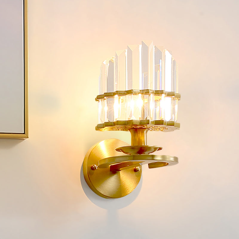 Round Living Room Sconce Light Postmodern Crystal Block 1 Bulb Gold Wall Mounted Lamp Gold Clearhalo 'Modern wall lights' 'Modern' 'Wall Lamps & Sconces' 'Wall Lights' Lighting' 818995