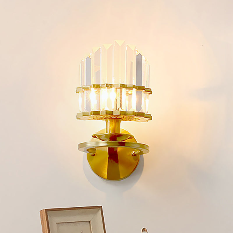 Round Living Room Sconce Light Postmodern Crystal Block 1 Bulb Gold Wall Mounted Lamp Clearhalo 'Modern wall lights' 'Modern' 'Wall Lamps & Sconces' 'Wall Lights' Lighting' 818996