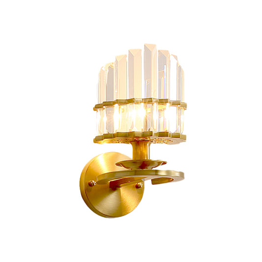 Round Living Room Sconce Light Postmodern Crystal Block 1 Bulb Gold Wall Mounted Lamp Clearhalo 'Modern wall lights' 'Modern' 'Wall Lamps & Sconces' 'Wall Lights' Lighting' 818997