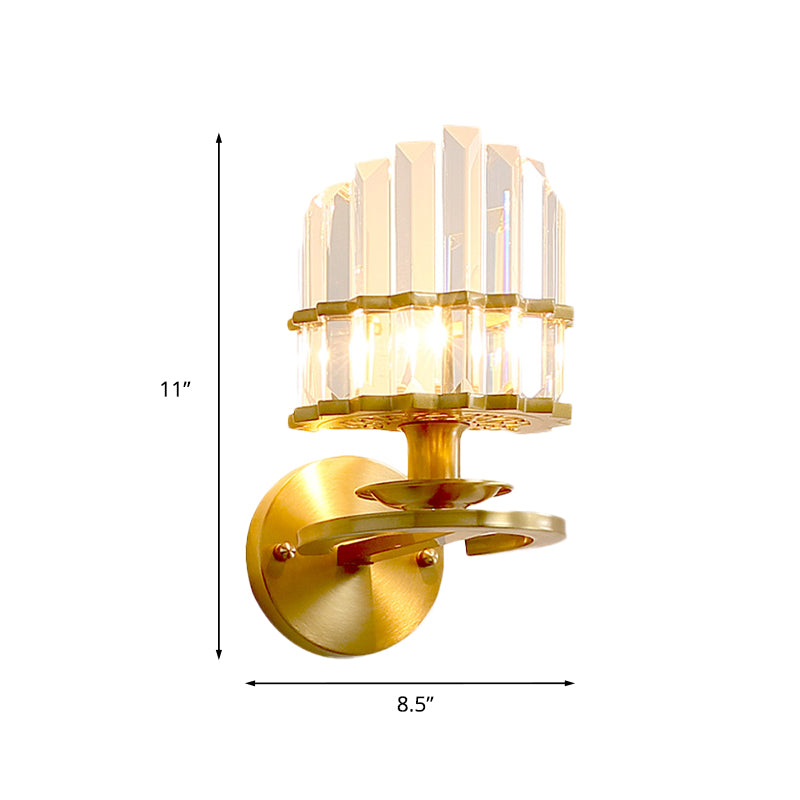 Round Living Room Sconce Light Postmodern Crystal Block 1 Bulb Gold Wall Mounted Lamp Clearhalo 'Modern wall lights' 'Modern' 'Wall Lamps & Sconces' 'Wall Lights' Lighting' 818998