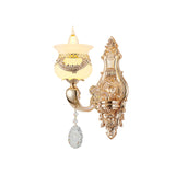 Gold Candlestick Sconce Lamp Traditional Jade 1/2-Light Living Rom Wall Light with Dangling Crystal Clearhalo 'Wall Lamps & Sconces' 'Wall Lights' Lighting' 819001