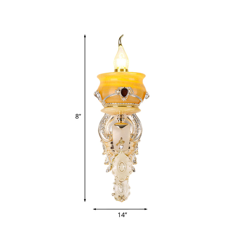 Candlestick Jade Wall Lamp Sconce Vintage 1/2-Head Bedroom Wall Light Fixture in Gold with Crystal Drop Clearhalo 'Wall Lamps & Sconces' 'Wall Lights' Lighting' 819029