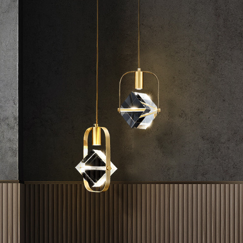 2-Head Cubic Multi Light Pendant Postmodern Gold Hanging Lamp with Metal Frame for Restaurant Gold Clearhalo 'Ceiling Lights' 'Modern Pendants' 'Modern' 'Pendant Lights' 'Pendants' Lighting' 819043