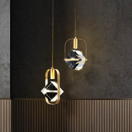 2-Head Cubic Multi Light Pendant Postmodern Gold Hanging Lamp with Metal Frame for Restaurant Gold Clearhalo 'Ceiling Lights' 'Modern Pendants' 'Modern' 'Pendant Lights' 'Pendants' Lighting' 819043