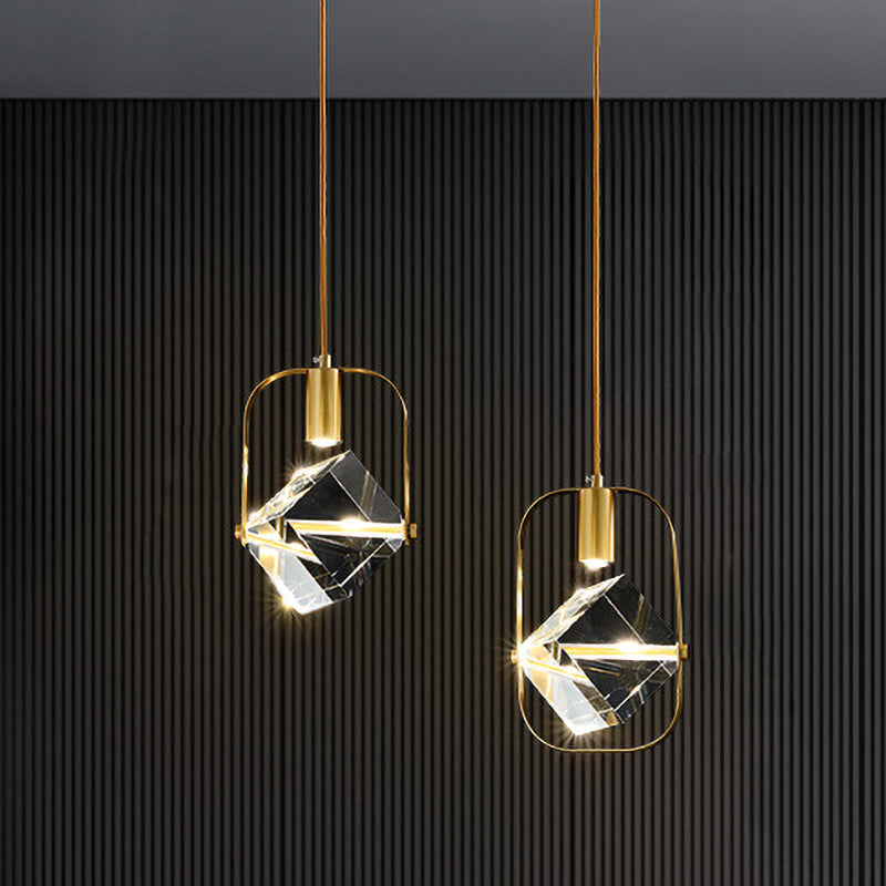 2-Head Cubic Multi Light Pendant Postmodern Gold Hanging Lamp with Metal Frame for Restaurant Clearhalo 'Ceiling Lights' 'Modern Pendants' 'Modern' 'Pendant Lights' 'Pendants' Lighting' 819044