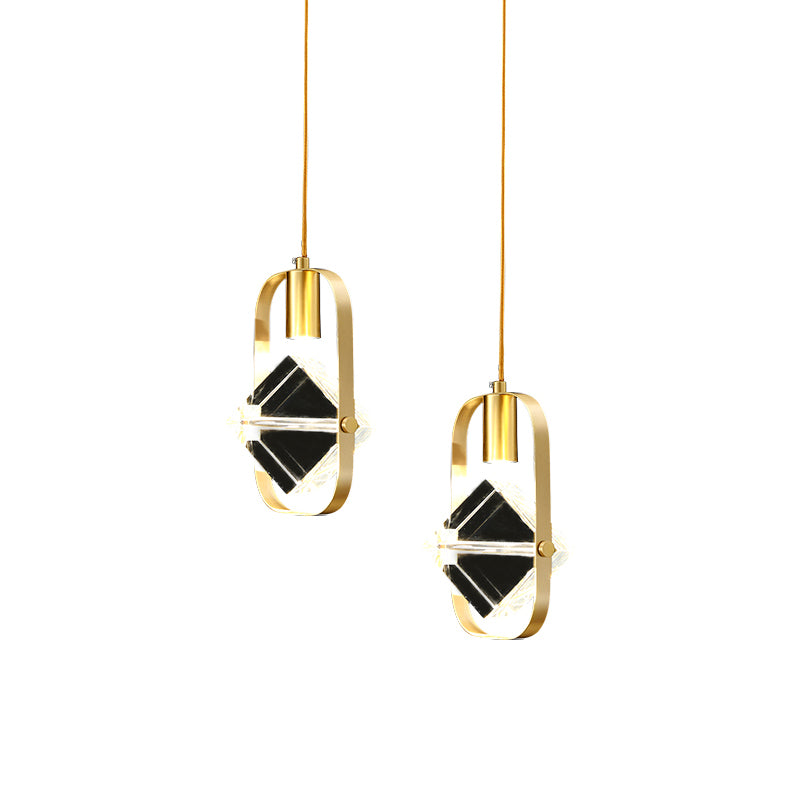 2-Head Cubic Multi Light Pendant Postmodern Gold Hanging Lamp with Metal Frame for Restaurant Clearhalo 'Ceiling Lights' 'Modern Pendants' 'Modern' 'Pendant Lights' 'Pendants' Lighting' 819045