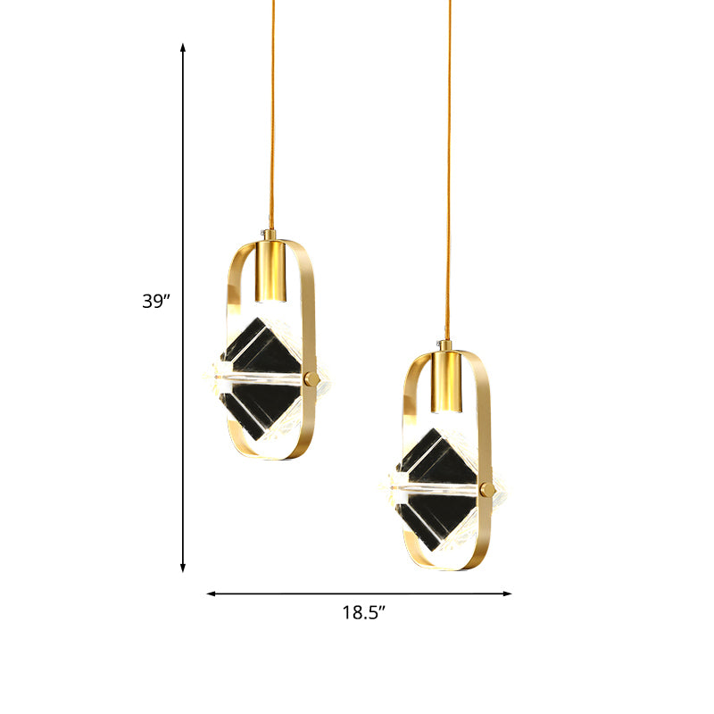 2-Head Cubic Multi Light Pendant Postmodern Gold Hanging Lamp with Metal Frame for Restaurant Clearhalo 'Ceiling Lights' 'Modern Pendants' 'Modern' 'Pendant Lights' 'Pendants' Lighting' 819046