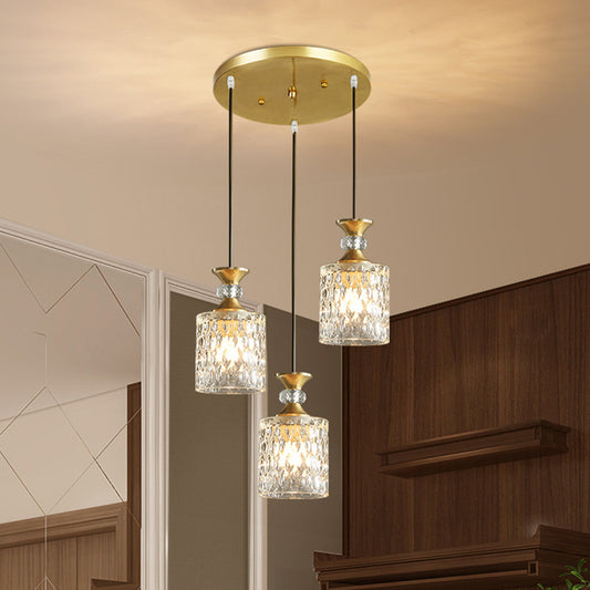 Cylindrical Crystal Cluster Pendant Light Luxurious 3 Lights Restaurant Down Lighting in Gold Gold Clearhalo 'Ceiling Lights' 'Modern Pendants' 'Modern' 'Pendant Lights' 'Pendants' Lighting' 819047