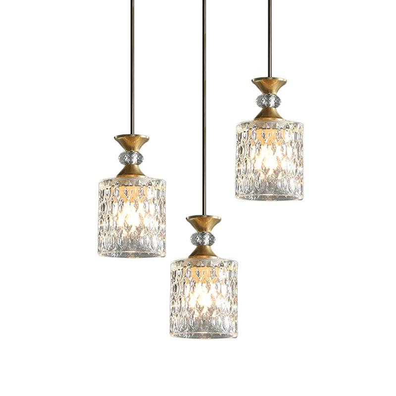 Cylindrical Crystal Cluster Pendant Light Luxurious 3 Lights Restaurant Down Lighting in Gold Clearhalo 'Ceiling Lights' 'Modern Pendants' 'Modern' 'Pendant Lights' 'Pendants' Lighting' 819049