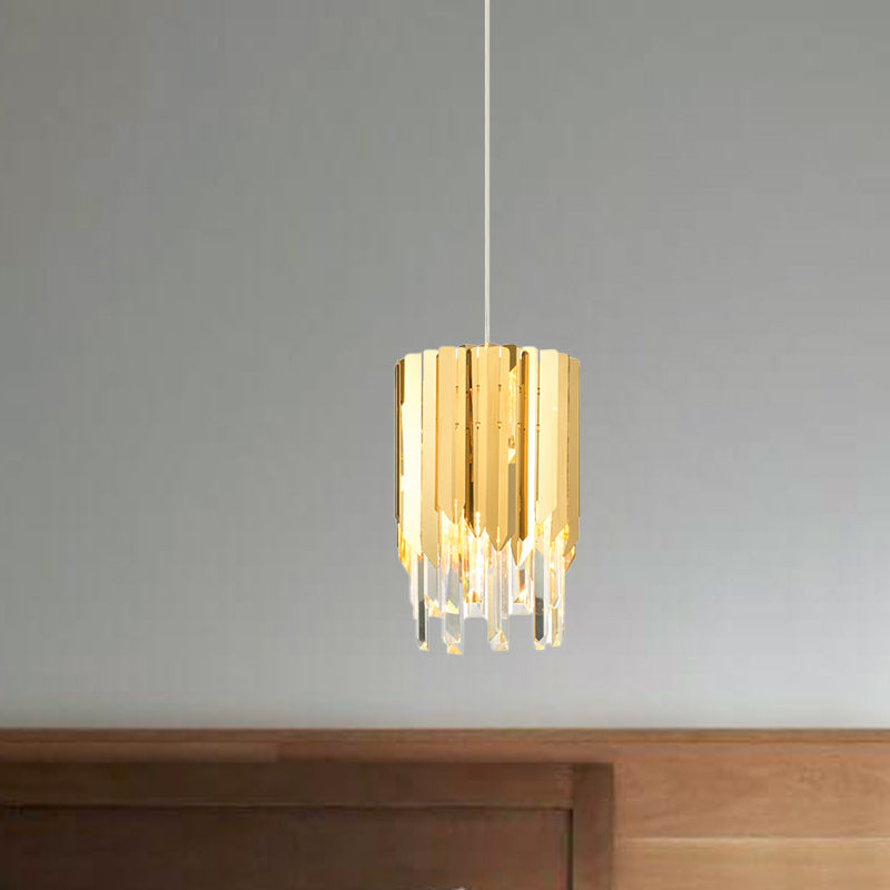 1 Bulb Tiered Hanging Light Postmodern Gold Crystal Rectangle Suspended Lighting Fixture Clearhalo 'Ceiling Lights' 'Modern Pendants' 'Modern' 'Pendant Lights' 'Pendants' Lighting' 819060