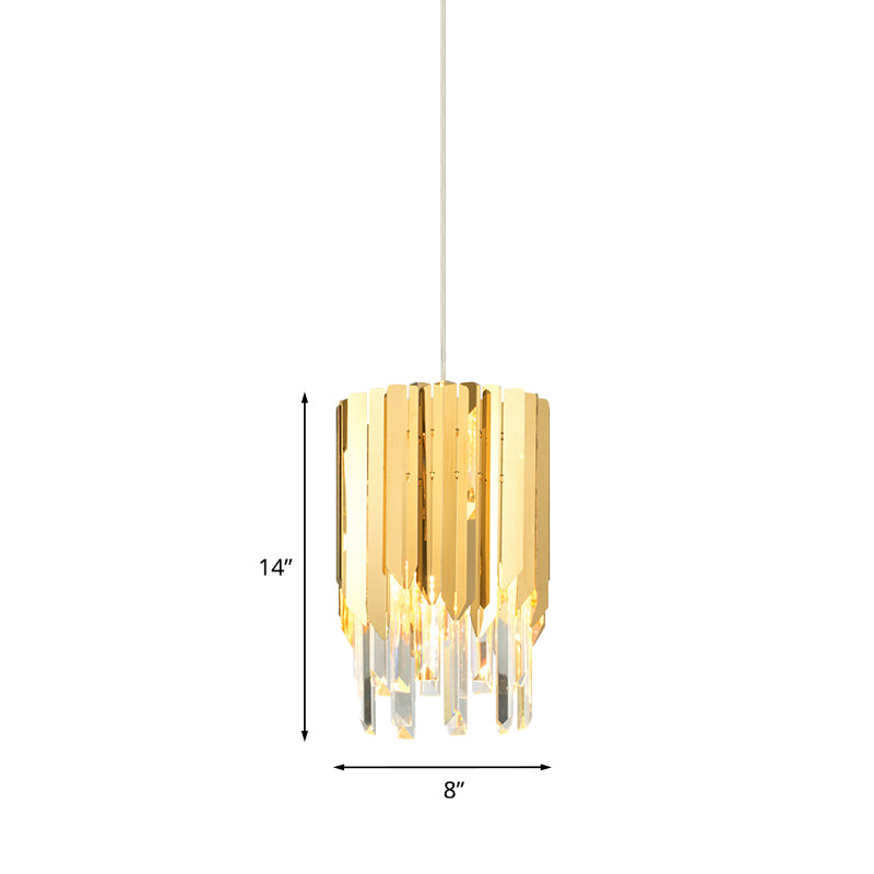 1 Bulb Tiered Hanging Light Postmodern Gold Crystal Rectangle Suspended Lighting Fixture Clearhalo 'Ceiling Lights' 'Modern Pendants' 'Modern' 'Pendant Lights' 'Pendants' Lighting' 819062