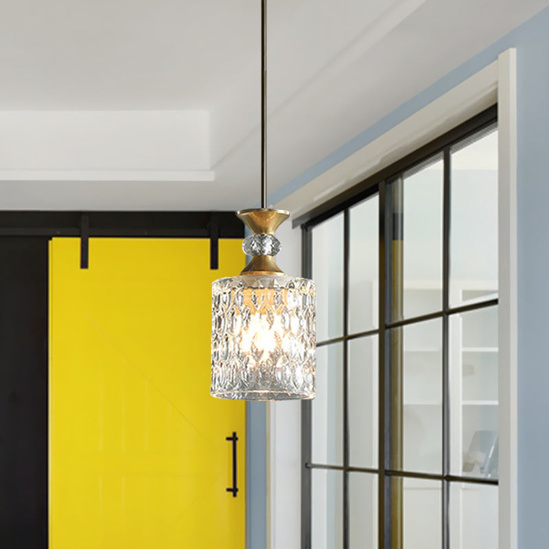 Column K9 Crystal Drop Lamp Postmodern 1-Bulb Restaurant Down Lighting Pendant in Gold Gold Clearhalo 'Ceiling Lights' 'Modern Pendants' 'Modern' 'Pendant Lights' 'Pendants' Lighting' 819063