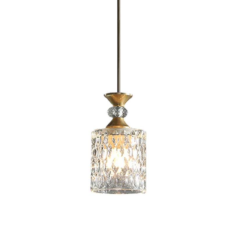 Column K9 Crystal Drop Lamp Postmodern 1-Bulb Restaurant Down Lighting Pendant in Gold Clearhalo 'Ceiling Lights' 'Modern Pendants' 'Modern' 'Pendant Lights' 'Pendants' Lighting' 819065