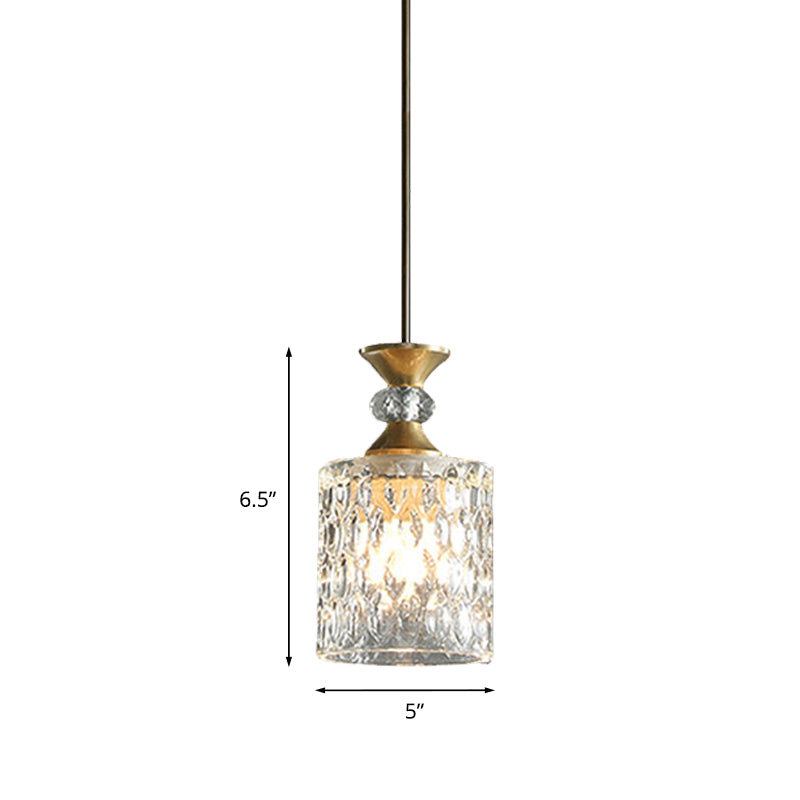 Column K9 Crystal Drop Lamp Postmodern 1-Bulb Restaurant Down Lighting Pendant in Gold Clearhalo 'Ceiling Lights' 'Modern Pendants' 'Modern' 'Pendant Lights' 'Pendants' Lighting' 819066