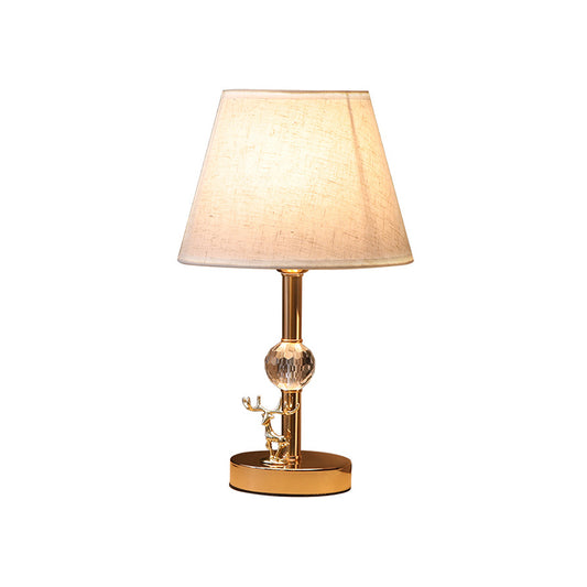 Minimalism Cone Table Light 1 Head Fabric Night Lamp in Gold with Crystal and Deer Decoration Clearhalo 'Lamps' 'Table Lamps' Lighting' 819073