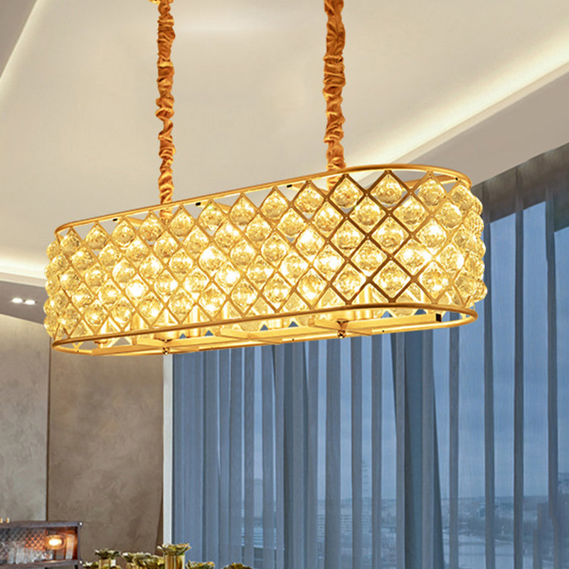 8-Light Oval Island Lighting Contemporary Gold Inserted Crystal Ceiling Suspension Lamp for Restaurant Gold Clearhalo 'Ceiling Lights' 'Island Lights' Lighting' 819075