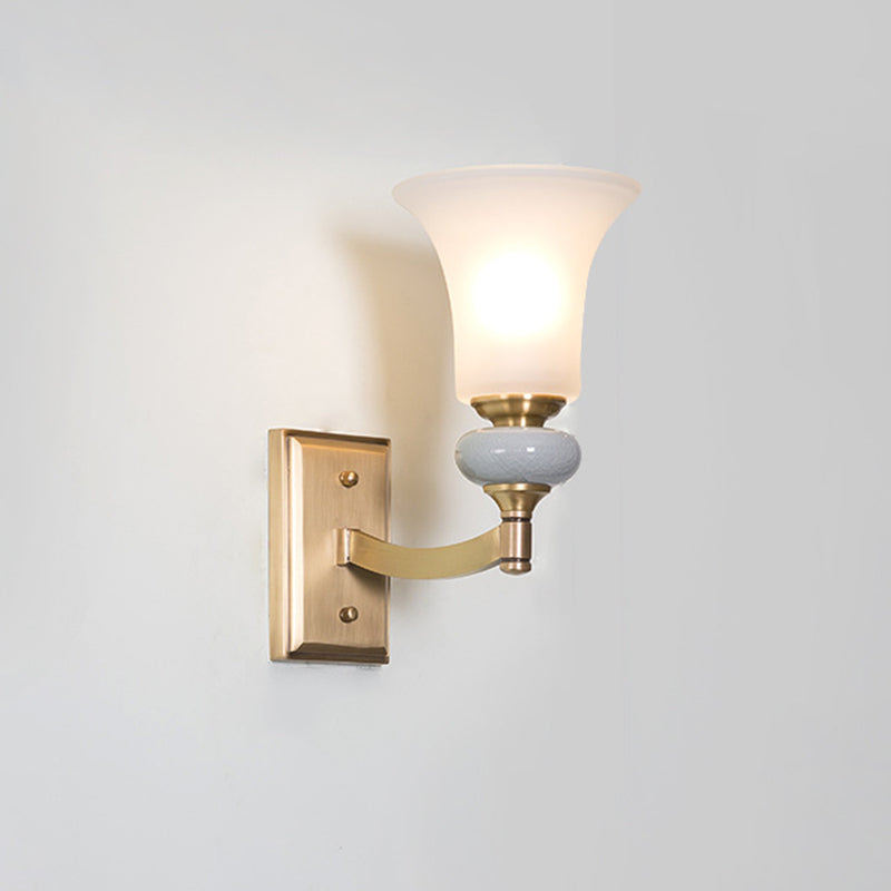 Gold 1/2 Heads Wall Lamp Fixture Traditional White Glass Bell Up Wall Mount Lighting for Living Room Clearhalo 'Wall Lamps & Sconces' 'Wall Lights' Lighting' 819094