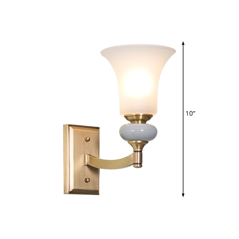 Gold 1/2 Heads Wall Lamp Fixture Traditional White Glass Bell Up Wall Mount Lighting for Living Room Clearhalo 'Wall Lamps & Sconces' 'Wall Lights' Lighting' 819095