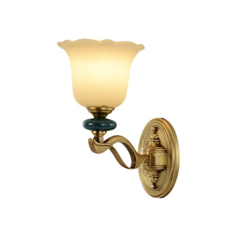 Flower Frosted Glass Wall Mounted Light Traditional 1/2-Light Indoor Wall Lamp in Gold Clearhalo 'Wall Lamps & Sconces' 'Wall Lights' Lighting' 819102