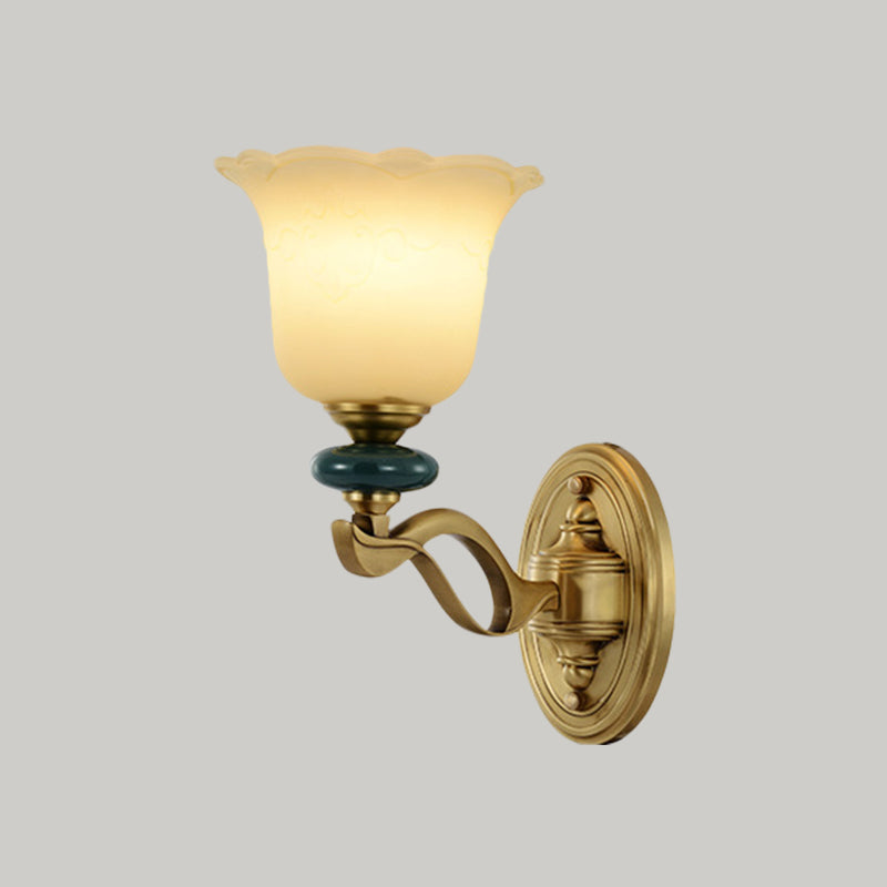 Flower Frosted Glass Wall Mounted Light Traditional 1/2-Light Indoor Wall Lamp in Gold Clearhalo 'Wall Lamps & Sconces' 'Wall Lights' Lighting' 819103