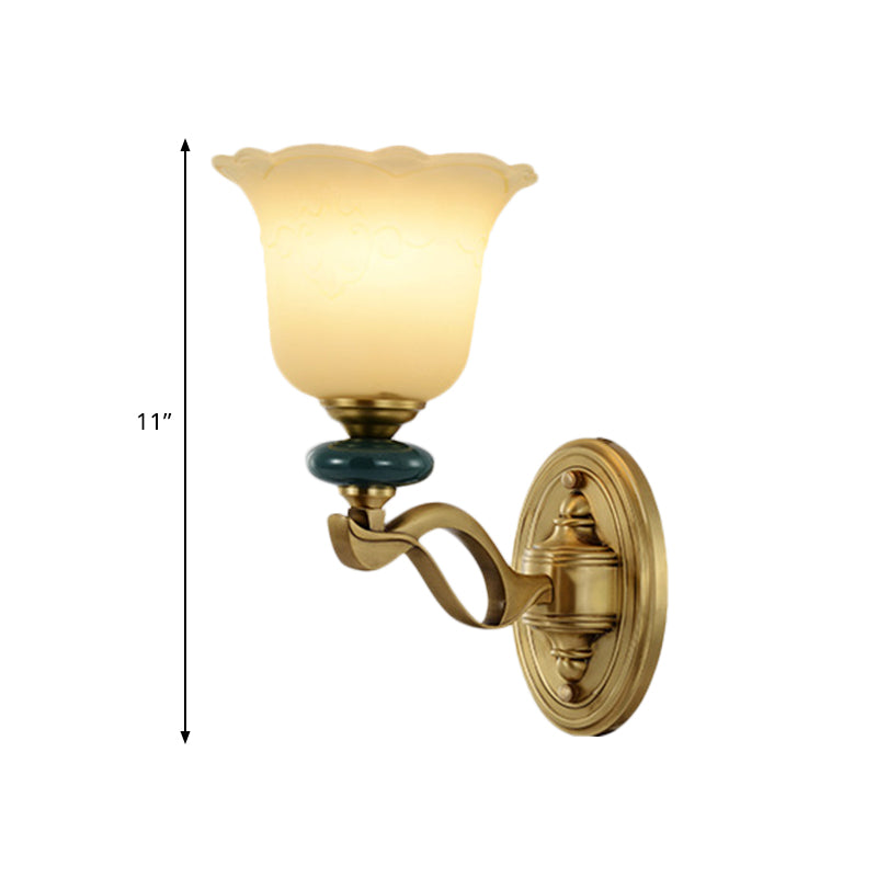 Flower Frosted Glass Wall Mounted Light Traditional 1/2-Light Indoor Wall Lamp in Gold Clearhalo 'Wall Lamps & Sconces' 'Wall Lights' Lighting' 819104