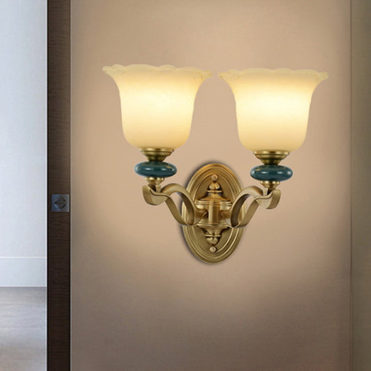 Flower Frosted Glass Wall Mounted Light Traditional 1/2-Light Indoor Wall Lamp in Gold Clearhalo 'Wall Lamps & Sconces' 'Wall Lights' Lighting' 819106