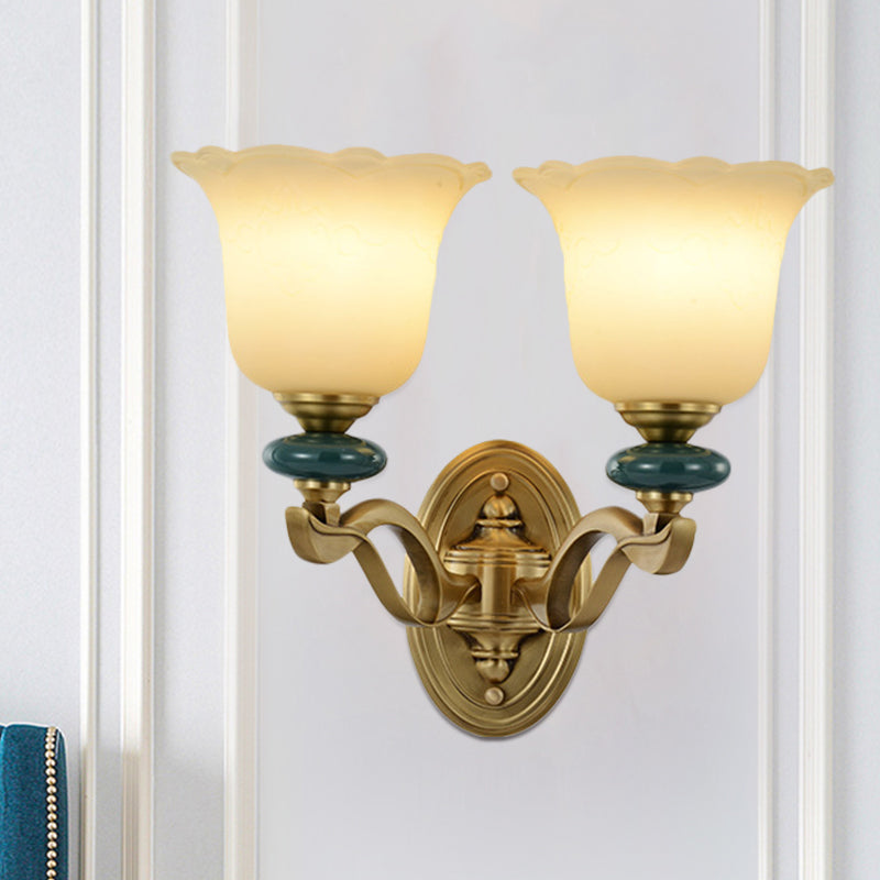 Flower Frosted Glass Wall Mounted Light Traditional 1/2-Light Indoor Wall Lamp in Gold Clearhalo 'Wall Lamps & Sconces' 'Wall Lights' Lighting' 819107