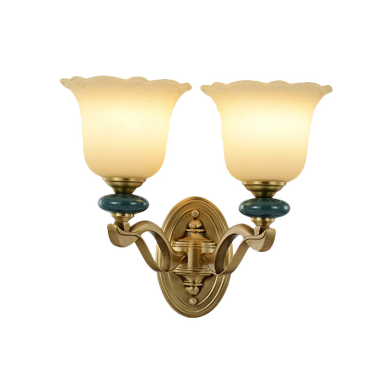 Flower Frosted Glass Wall Mounted Light Traditional 1/2-Light Indoor Wall Lamp in Gold Clearhalo 'Wall Lamps & Sconces' 'Wall Lights' Lighting' 819108