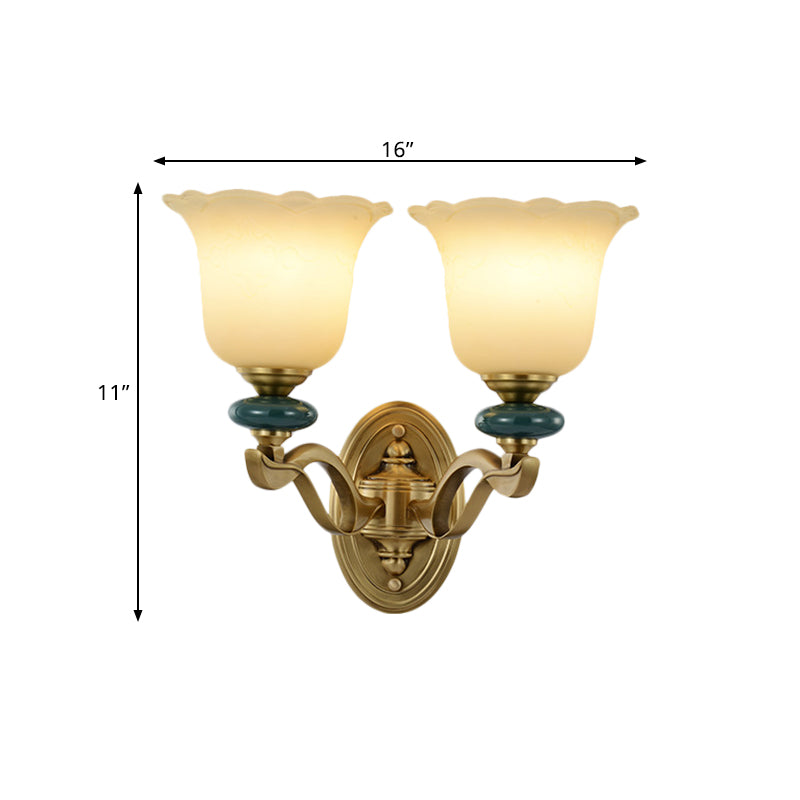 Flower Frosted Glass Wall Mounted Light Traditional 1/2-Light Indoor Wall Lamp in Gold Clearhalo 'Wall Lamps & Sconces' 'Wall Lights' Lighting' 819109