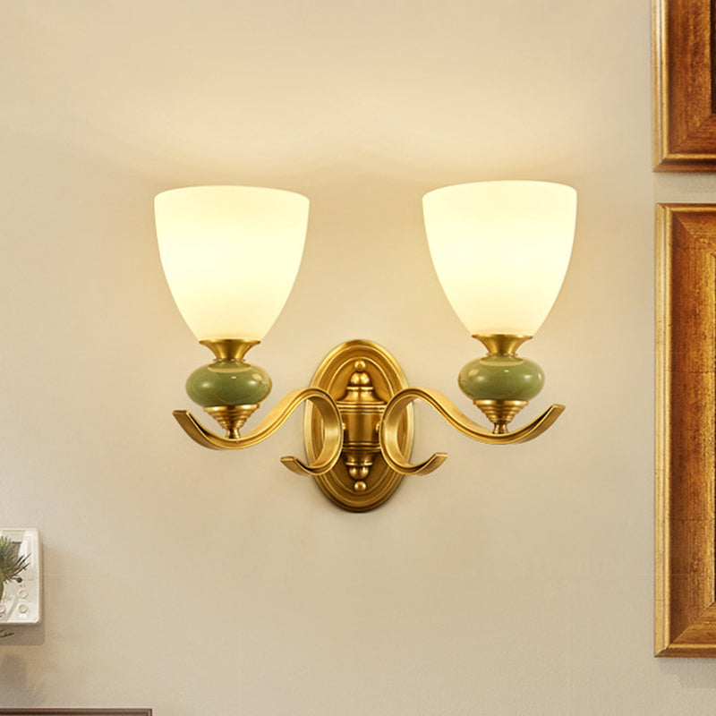 Vintage Conic Wall Mount Light Fixture 1/2-Head Opal Glass Up Wall Lamp in Gold for Living Room 2.0 Gold Clearhalo 'Wall Lamps & Sconces' 'Wall Lights' Lighting' 819114