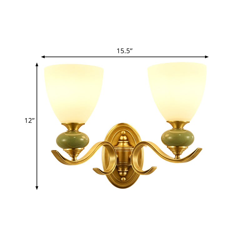 Vintage Conic Wall Mount Light Fixture 1/2-Head Opal Glass Up Wall Lamp in Gold for Living Room Clearhalo 'Wall Lamps & Sconces' 'Wall Lights' Lighting' 819118