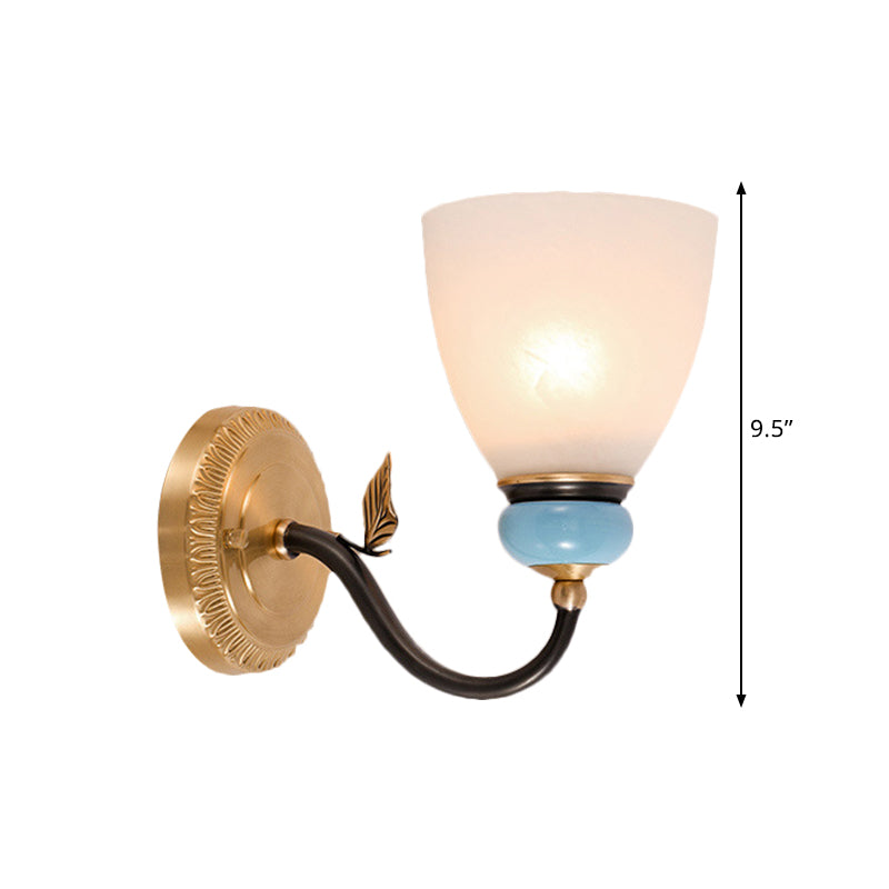 1 Bulb White Glass Wall Lamp Traditional Black and Gold Cone Corner Up Wall Light Fixture Clearhalo 'Wall Lamps & Sconces' 'Wall Lights' Lighting' 819122