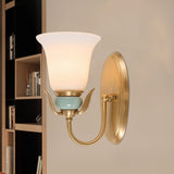 1/2-Head Wall Lighting Vintage Bedroom Wall Mounted Lamp Fixture with Bell White Frosted Glass Shade in Gold Clearhalo 'Wall Lamps & Sconces' 'Wall Lights' Lighting' 819124