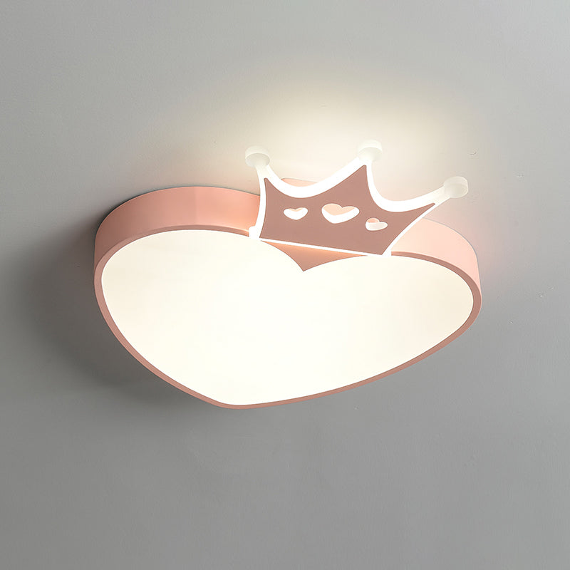 Acrylic Loving Heart Shape Flush Lamp Nordic Style LED Flush Mounted Lighting in Pink/Blue with Crown Decor Clearhalo 'Ceiling Lights' 'Close To Ceiling Lights' 'Close to ceiling' 'Flush mount' Lighting' 819158