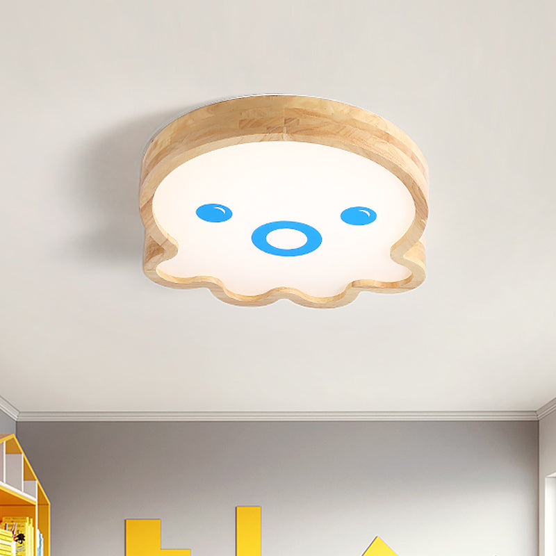 Little Octopus Shaped Flushmount Lamp Cartoon Wood LED White Flush Mount Lighting in Warm/White Light Wood Clearhalo 'Ceiling Lights' 'Close To Ceiling Lights' 'Close to ceiling' 'Flush mount' Lighting' 819168