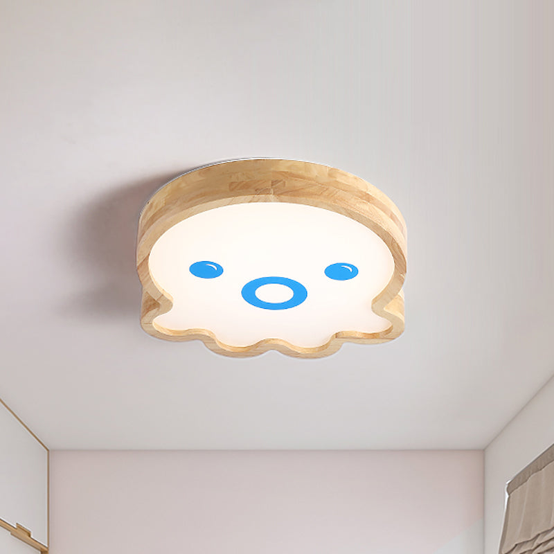 Little Octopus Shaped Flushmount Lamp Cartoon Wood LED White Flush Mount Lighting in Warm/White Light Clearhalo 'Ceiling Lights' 'Close To Ceiling Lights' 'Close to ceiling' 'Flush mount' Lighting' 819169