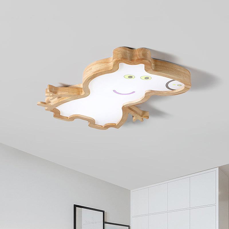 Cartoon Pig Shape Ceiling Mounted Lamp Wood LED Kids Room Flush Light Fixture in White/Warm Light White Clearhalo 'Ceiling Lights' 'Close To Ceiling Lights' 'Close to ceiling' 'Flush mount' Lighting' 819172