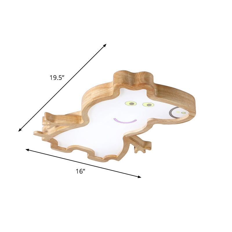 Cartoon Pig Shape Ceiling Mounted Lamp Wood LED Kids Room Flush Light Fixture in White/Warm Light Clearhalo 'Ceiling Lights' 'Close To Ceiling Lights' 'Close to ceiling' 'Flush mount' Lighting' 819175