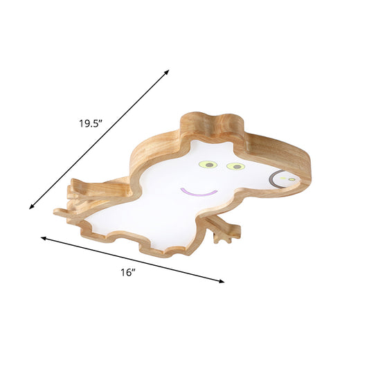 Cartoon Pig Shape Ceiling Mounted Lamp Wood LED Kids Room Flush Light Fixture in White/Warm Light Clearhalo 'Ceiling Lights' 'Close To Ceiling Lights' 'Close to ceiling' 'Flush mount' Lighting' 819175