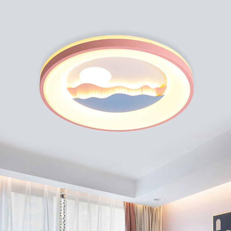 Round Acrylic Flush Light Fixture with Sunset Design Nordic LED Pink/Blue Flush Mount Lamp for Child Bedroom Clearhalo 'Ceiling Lights' 'Close To Ceiling Lights' 'Close to ceiling' Lighting' 819177