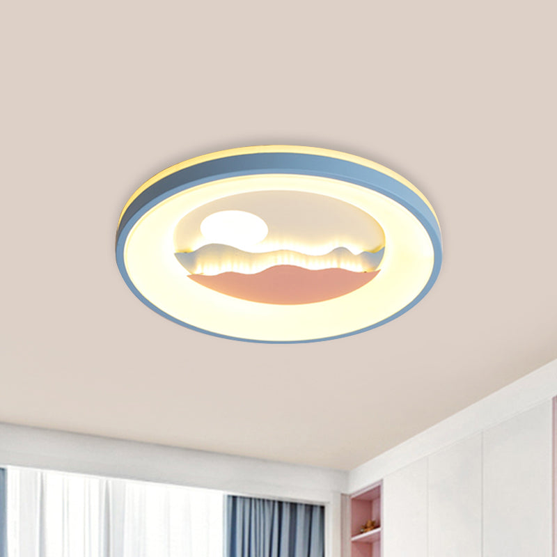 Round Acrylic Flush Light Fixture with Sunset Design Nordic LED Pink/Blue Flush Mount Lamp for Child Bedroom Clearhalo 'Ceiling Lights' 'Close To Ceiling Lights' 'Close to ceiling' Lighting' 819181