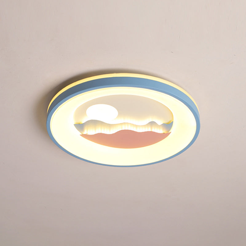 Round Acrylic Flush Light Fixture with Sunset Design Nordic LED Pink/Blue Flush Mount Lamp for Child Bedroom Clearhalo 'Ceiling Lights' 'Close To Ceiling Lights' 'Close to ceiling' Lighting' 819183