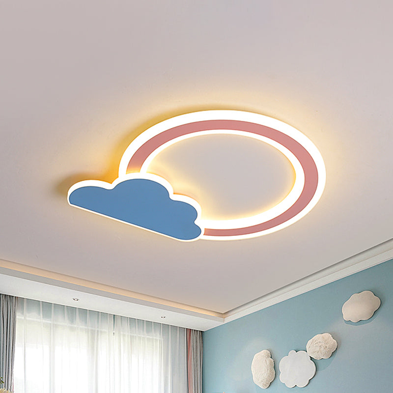 Blue/Pink Finish Cloud and Loop Flush Lighting Minimalist LED Acrylic Flushmount Lamp for Kids Room Pink Clearhalo 'Ceiling Lights' 'Close To Ceiling Lights' 'Close to ceiling' 'Flush mount' Lighting' 819194