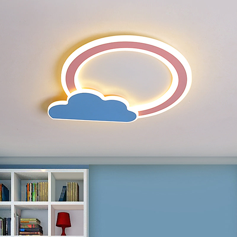 Blue/Pink Finish Cloud and Loop Flush Lighting Minimalist LED Acrylic Flushmount Lamp for Kids Room Clearhalo 'Ceiling Lights' 'Close To Ceiling Lights' 'Close to ceiling' 'Flush mount' Lighting' 819195