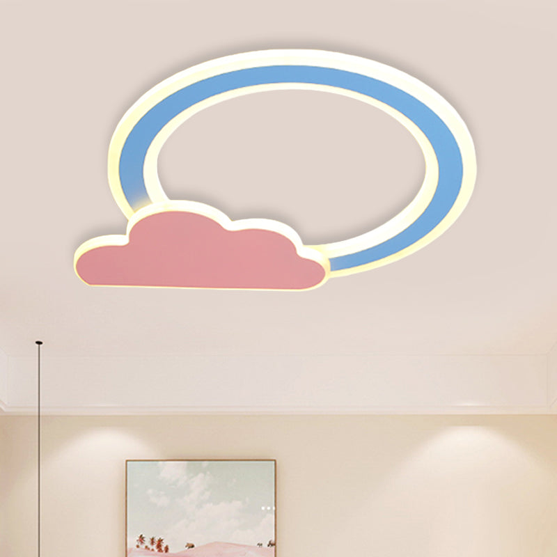 Blue/Pink Finish Cloud and Loop Flush Lighting Minimalist LED Acrylic Flushmount Lamp for Kids Room Blue Clearhalo 'Ceiling Lights' 'Close To Ceiling Lights' 'Close to ceiling' 'Flush mount' Lighting' 819198